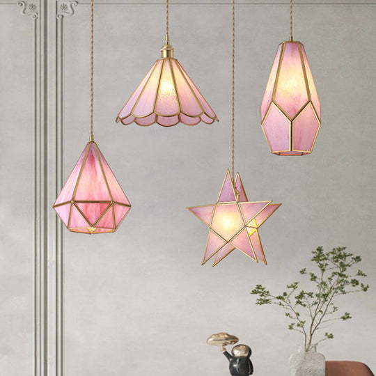 Corinne - Tiffany Suspended Lighting Fixture Style Shaded Glass Hanging Pendant With Brass Canopy
