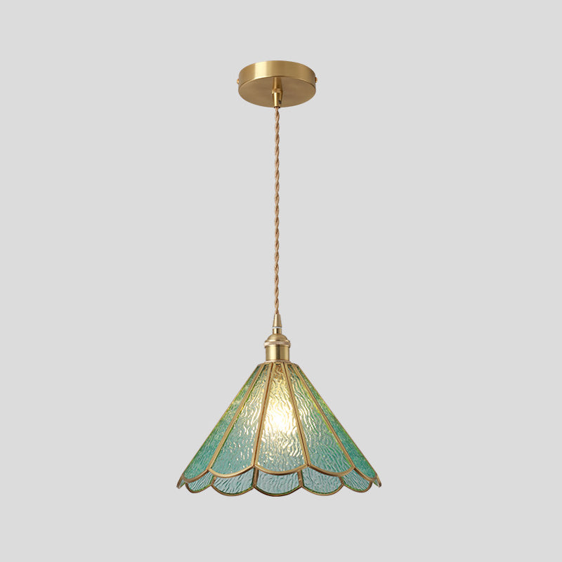 Corinne - Tiffany Suspended Lighting Fixture Style Shaded Glass Hanging Pendant With Brass Canopy
