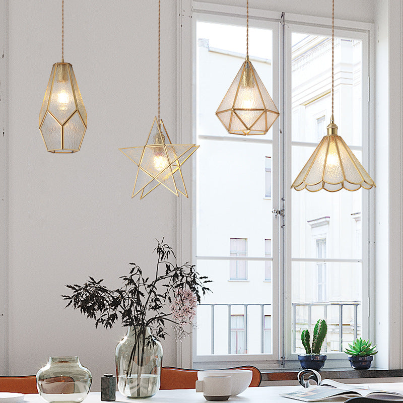 Corinne - Tiffany Suspended Lighting Fixture Style Shaded Glass Hanging Pendant With Brass Canopy