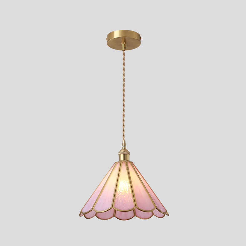 Corinne - Tiffany Suspended Lighting Fixture Style Shaded Glass Hanging Pendant With Brass Canopy