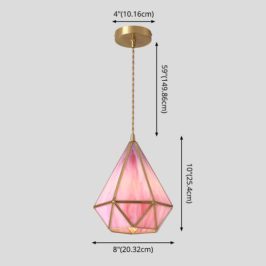 Corinne - Tiffany Suspended Lighting Fixture Style Shaded Glass Hanging Pendant With Brass Canopy