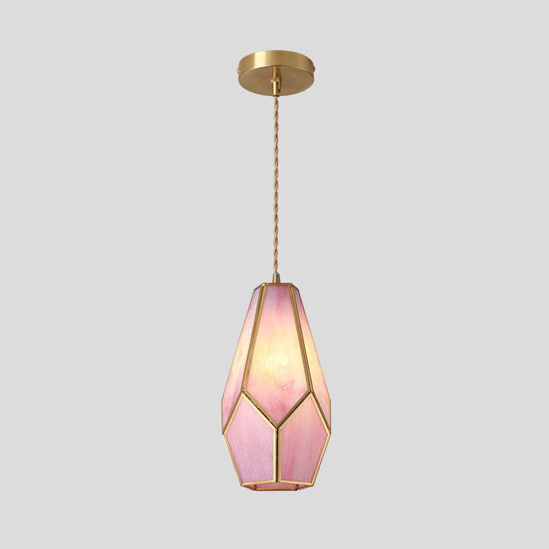 Corinne - Tiffany Suspended Lighting Fixture Style Shaded Glass Hanging Pendant With Brass Canopy