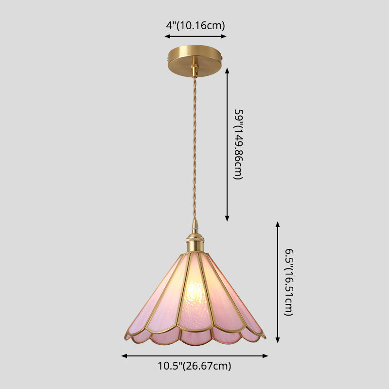 Corinne - Tiffany Suspended Lighting Fixture Style Shaded Glass Hanging Pendant With Brass Canopy