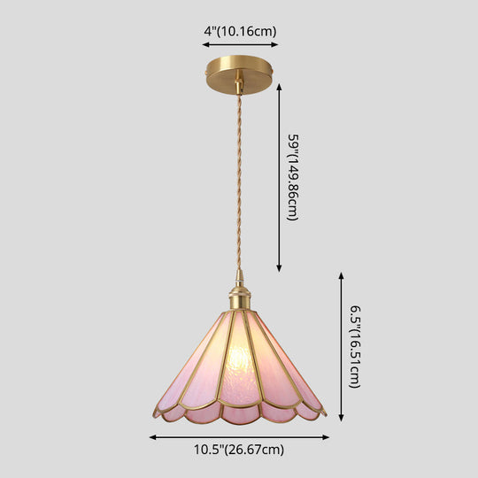 Corinne - Tiffany Suspended Lighting Fixture Style Shaded Glass Hanging Pendant With Brass Canopy