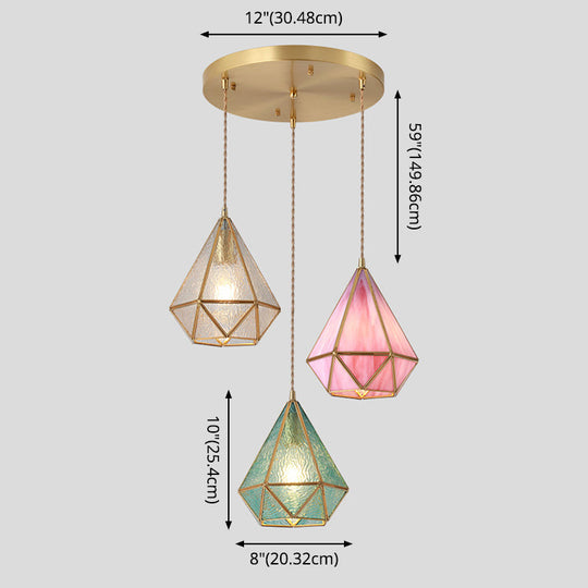 Corinne - Tiffany Suspended Lighting Fixture Style Shaded Glass Hanging Pendant With Brass Canopy