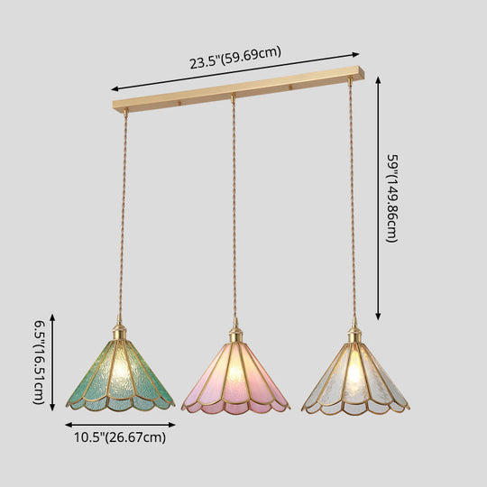 Corinne - Tiffany Suspended Lighting Fixture Style Shaded Glass Hanging Pendant With Brass Canopy