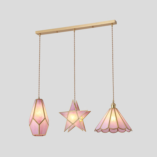 Corinne - Tiffany Suspended Lighting Fixture Style Shaded Glass Hanging Pendant With Brass Canopy
