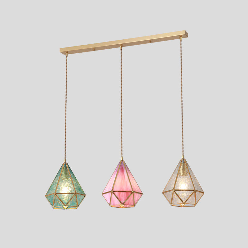 Corinne - Tiffany Suspended Lighting Fixture Style Shaded Glass Hanging Pendant With Brass Canopy