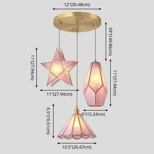 Corinne - Tiffany Suspended Lighting Fixture Style Shaded Glass Hanging Pendant With Brass Canopy