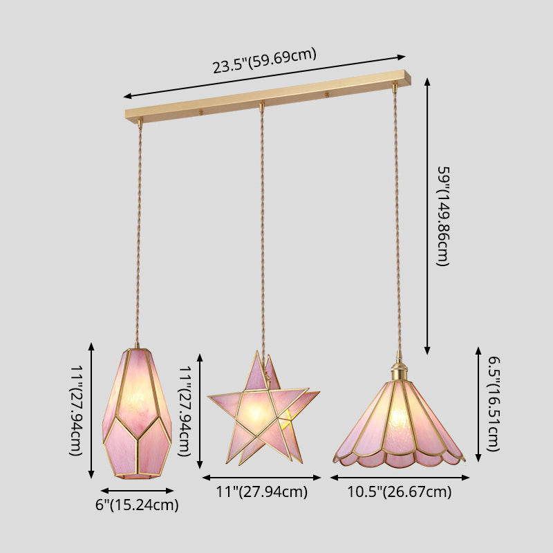 Corinne - Tiffany Suspended Lighting Fixture Style Shaded Glass Hanging Pendant With Brass Canopy