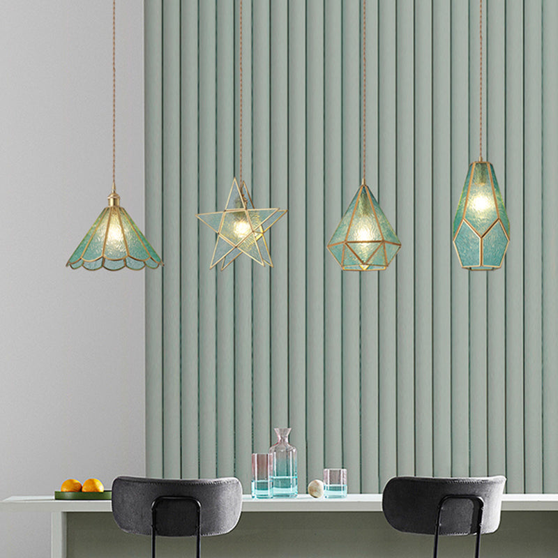 Corinne - Tiffany Suspended Lighting Fixture Style Shaded Glass Hanging Pendant With Brass Canopy