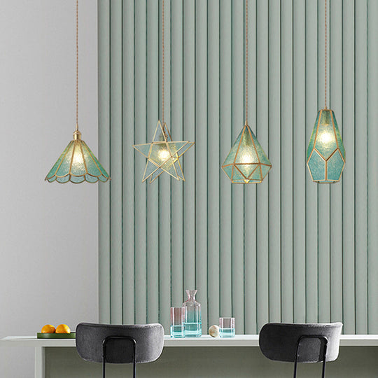 Corinne - Tiffany Suspended Lighting Fixture Style Shaded Glass Hanging Pendant With Brass Canopy