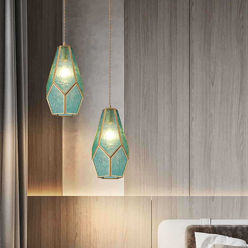 Corinne - Tiffany Suspended Lighting Fixture Style Shaded Glass Hanging Pendant With Brass Canopy