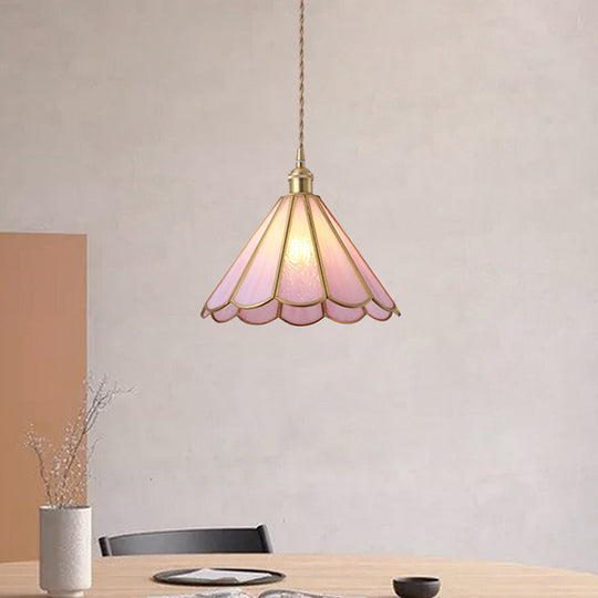 Corinne - Tiffany Suspended Lighting Fixture Style Shaded Glass Hanging Pendant With Brass Canopy