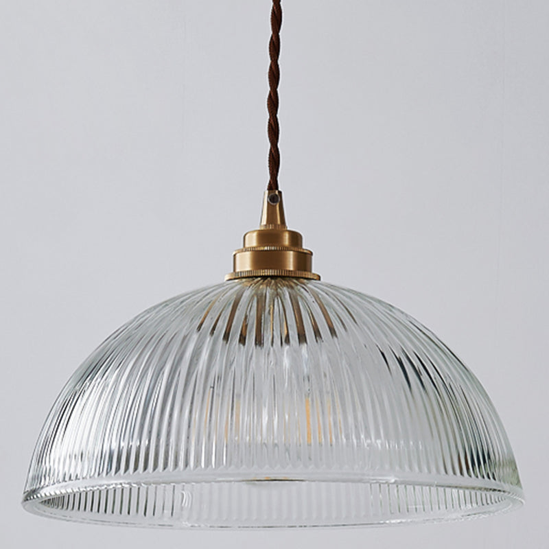 Ribbed Glass Bowl Shaped Shaded Pendant Light For Dining Room Clear / 12’ Lighting