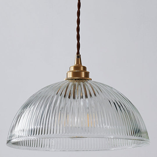 Ribbed Glass Bowl Shaped Shaded Pendant Light For Dining Room Clear / 12’ Lighting