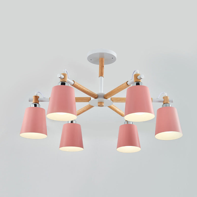 Monica - Modern Multi - Colored Solid Wood Chandelier With Metal Shade 6 / Pink