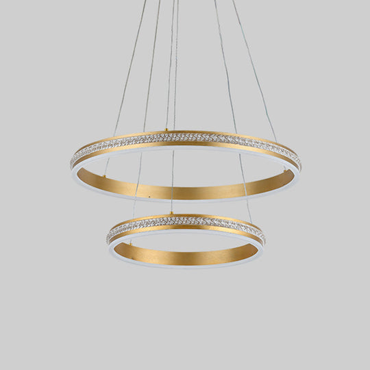 Gianfar - 16 + 24 2 - Tiered Gold Led Chandelier With Diamond Stripes Shade