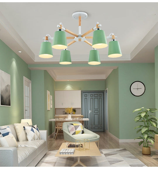 Monica - Modern Multi - Colored Solid Wood Chandelier With Metal Shade