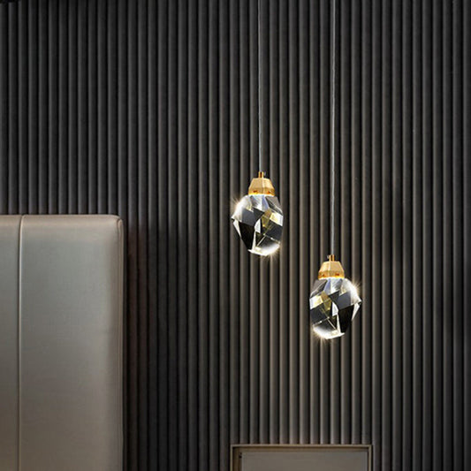 Contemporary Gold Crystal Stone - Shaped Pendant Light Fixture With Down Lighting For A Modern Touch