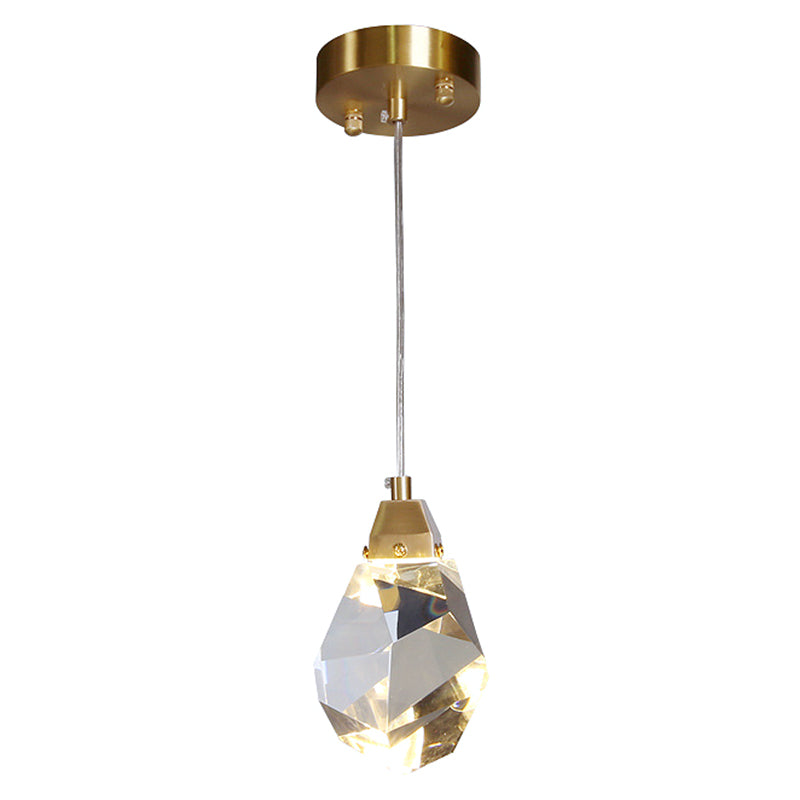 Contemporary Gold Crystal Stone - Shaped Pendant Light Fixture With Down Lighting For A Modern