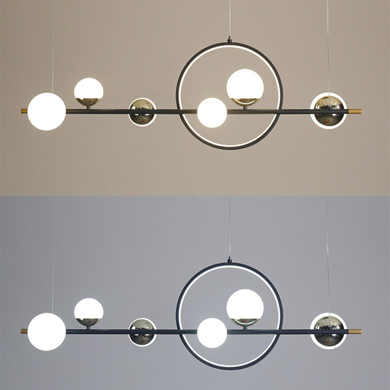 Karen’s 6 Light Modern Black Metal Spherical Glass Island Pendant Lighting For Dining Room