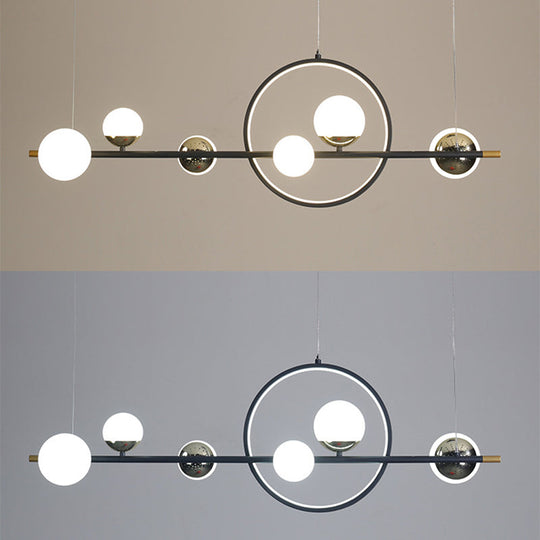 Karen’s 6 Light Modern Black Metal Spherical Glass Island Pendant Lighting For Dining Room