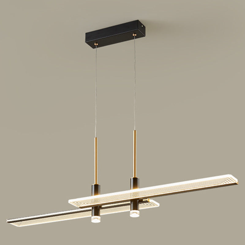 Modern Acrylic Rectangular Led Chandelier Hanging Light Fixture In Black For Living Room Pendant