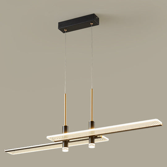 Modern Acrylic Rectangular Led Chandelier Hanging Light Fixture In Black For Living Room Pendant