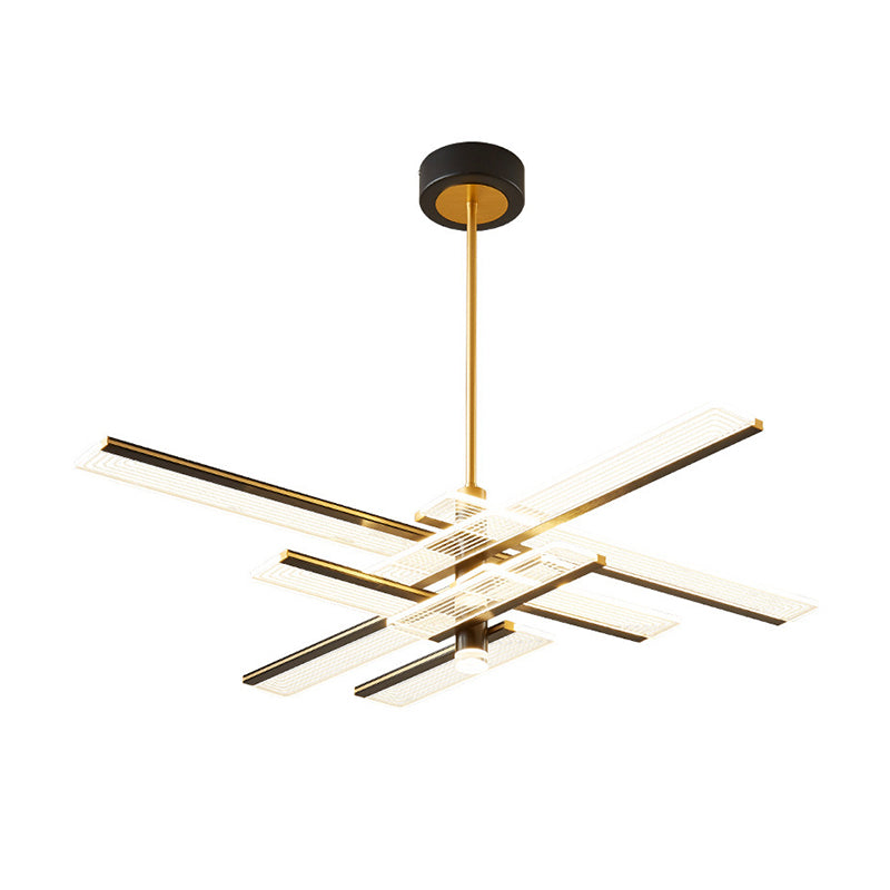 Modern Acrylic Rectangular Led Chandelier Hanging Light Fixture In Black For Living Room Pendant