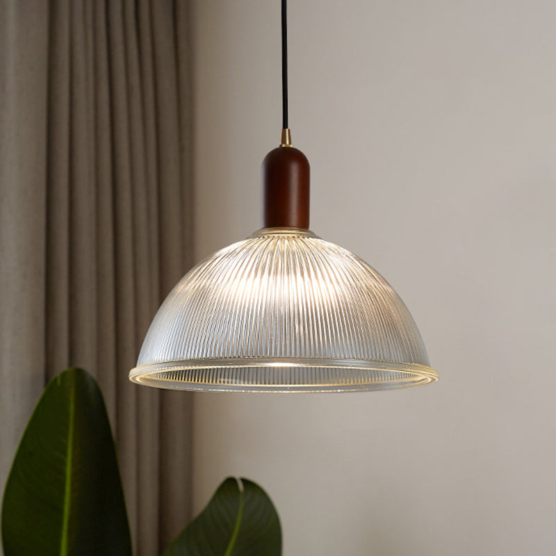 Abigail - Vintage 1 Light Bowl Hanging Fixtures Ribbed Glass Ceiling For Restaurant Clear / 15