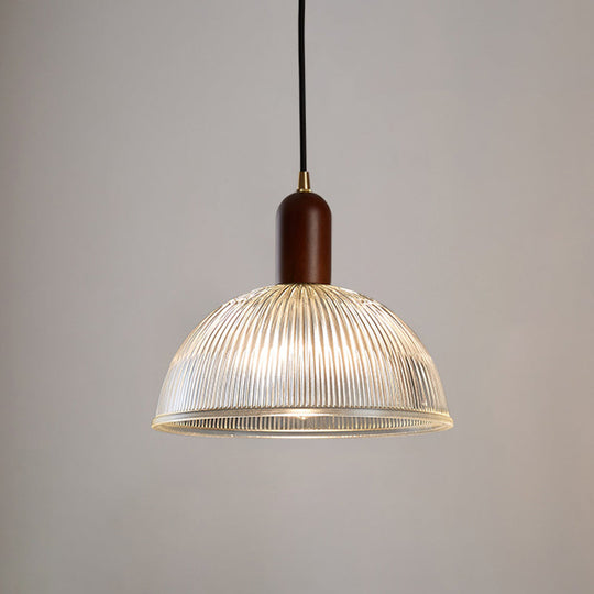 Abigail - Vintage 1 Light Bowl Hanging Fixtures Ribbed Glass Ceiling For Restaurant Clear / 12