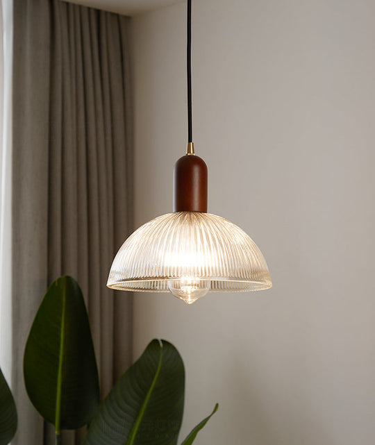 Abigail - Vintage 1 Light Bowl Hanging Fixtures Ribbed Glass Ceiling For Restaurant