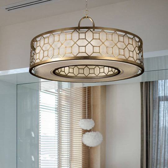 Drum Style 3 - Light Chandelier Brass Hanging Ceiling Lamp In Gold Pendant Lighting
