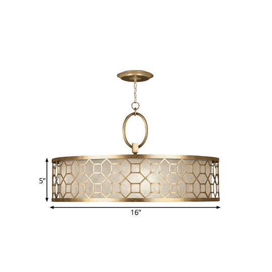 Drum Style 3 - Light Chandelier Brass Hanging Ceiling Lamp In Gold Pendant Lighting