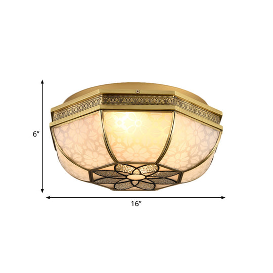 Colonial - Style Beveled Ceiling Mounted Light - 4 - Bulb Opaque Glass Flush Mount Fixture In Brass