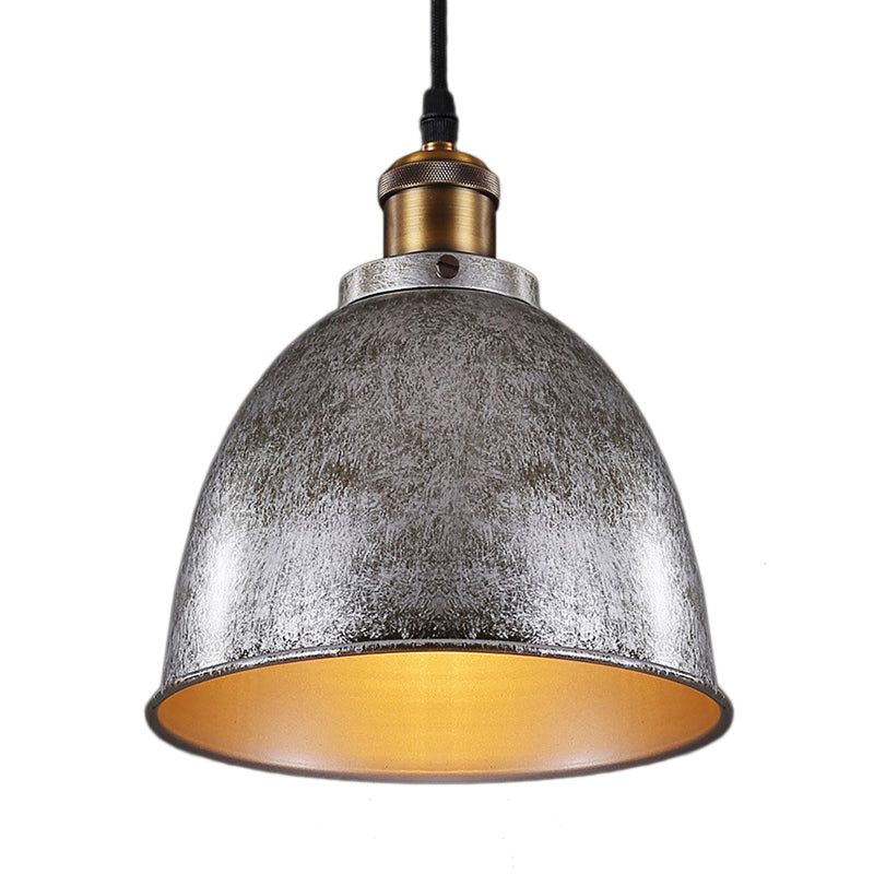 Lonie - Antique Style Dome Pendant Lamp 1 Light Wrought Iron Hanging Fixture With Cord In Black/Rust