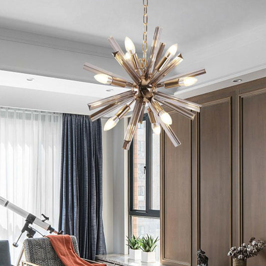 9 - Bulb Living Room Chandelier Lighting Modern Brass Pendant Light Fixture With Starburst Beveled