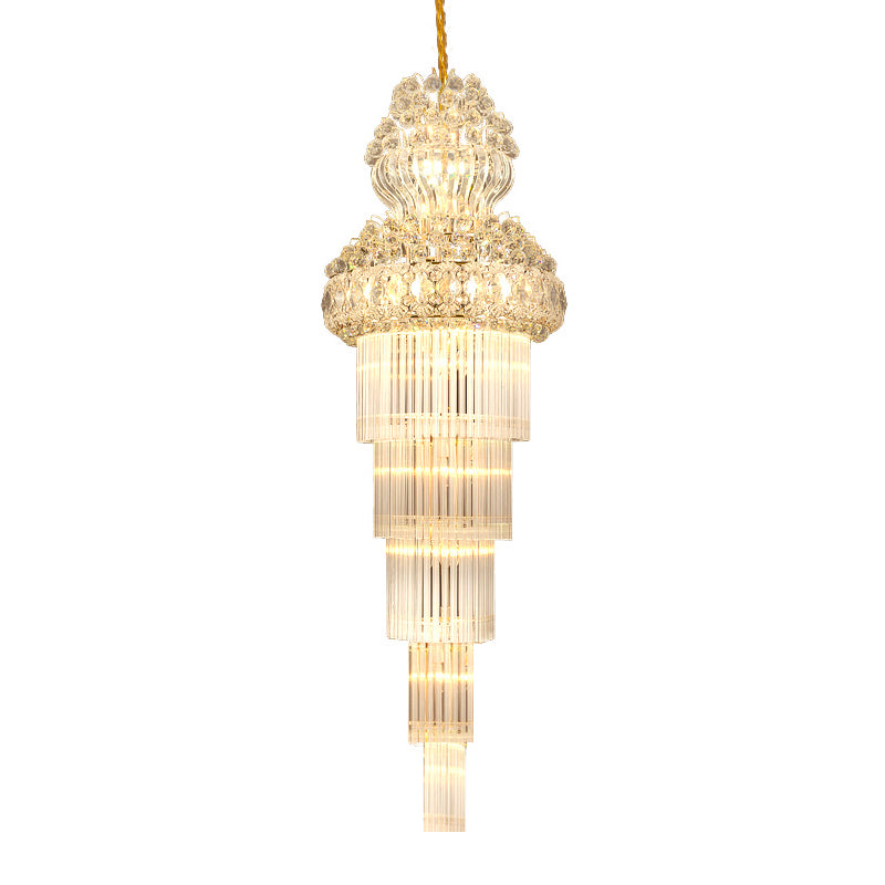 12 Heads Stairway Chandelier Pendant Light With Crystal Rod Gold Suspension Lamp Lighting