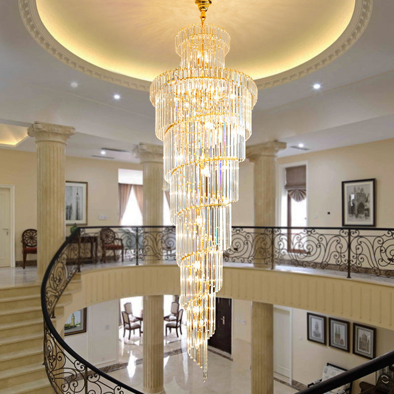 12 Heads Crystal Rod Pendant Chandelier For Staircase Living Room Lighting 15 To 19 Inch