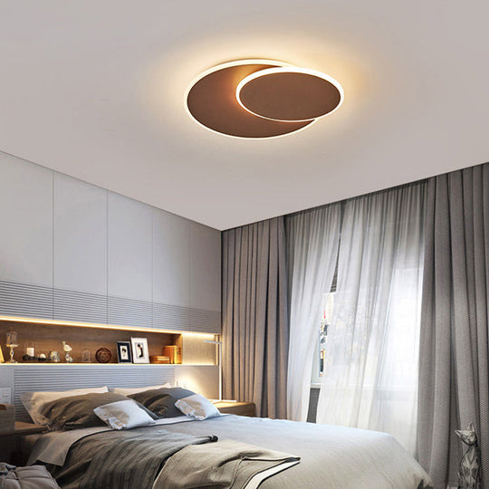 Minimalist Round Acrylic Led Flush Mount Ceiling Light - 16’/19.5’ Width In White/Coffee Finish