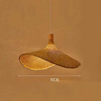 Bamboo Chandelier Rattan Straw Hat Lamp Stair Pendant