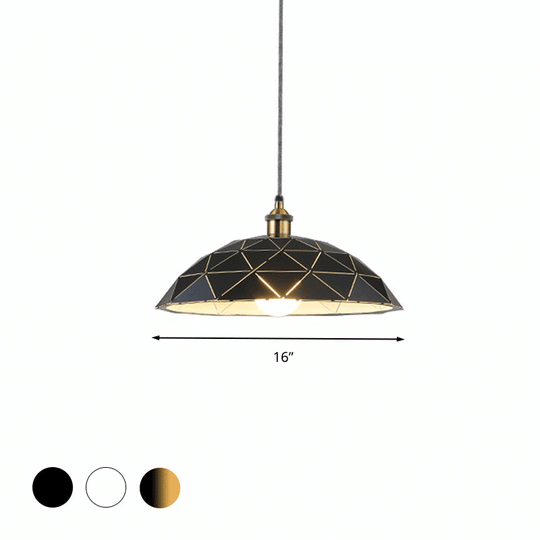 Aludra - Industrial 1 Light Dome Suspension Lamp Black/White Metal Pendant For Living Room