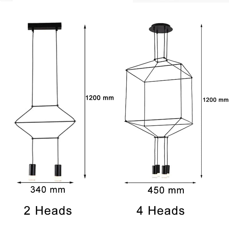 Creative Modern Art Pendant Lamp Light Black Metal Long Wire Simple Shape Kitchen Bar Hanging