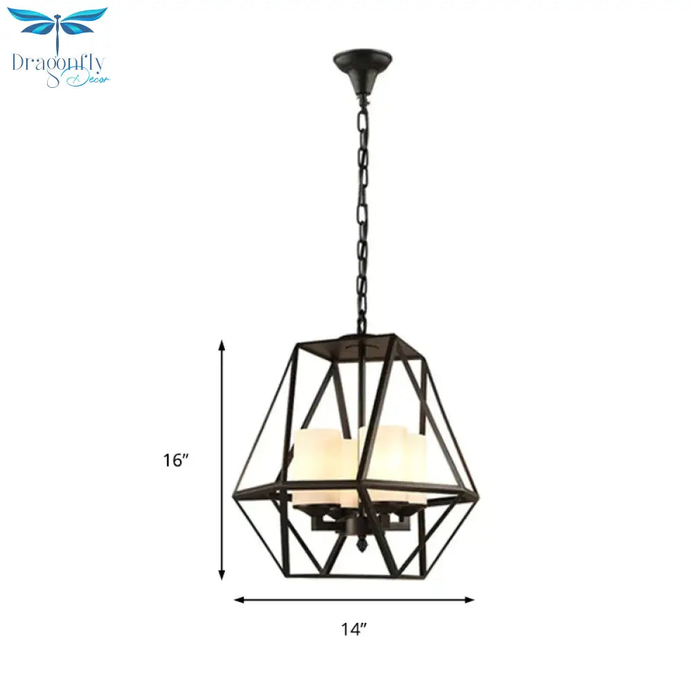 3/4 Lights Ceiling Light Traditional Geometric Frosted Glass Hanging Chandelier In Black With