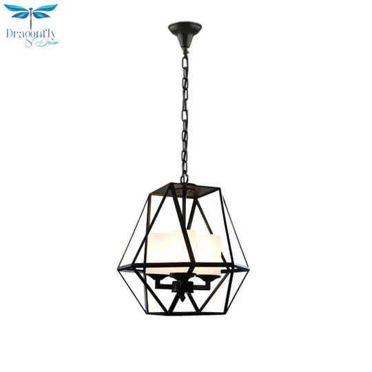 3/4 Lights Ceiling Light Traditional Geometric Frosted Glass Hanging Chandelier In Black With