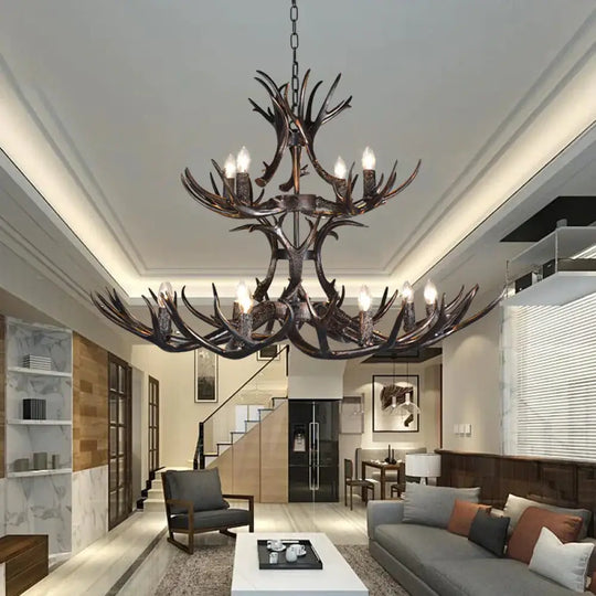 3/5/6 Heads Resin Chandelier Vintage Style Black Candelabra Living Room Pendant Light With
