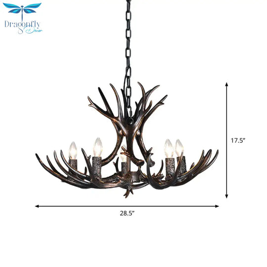 3/5/6 Heads Resin Chandelier Vintage Style Black Candelabra Living Room Pendant Light With