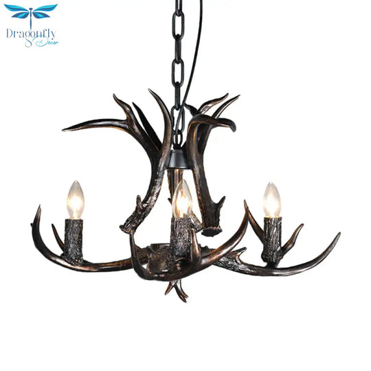 3/5/6 Heads Resin Chandelier Vintage Style Black Candelabra Living Room Pendant Light With