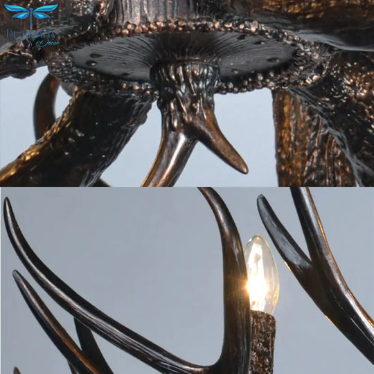 3/5/6 Heads Resin Chandelier Vintage Style Black Candelabra Living Room Pendant Light With